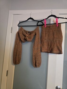 Fashion Nova Orange-Brown Marled Knit Skirt